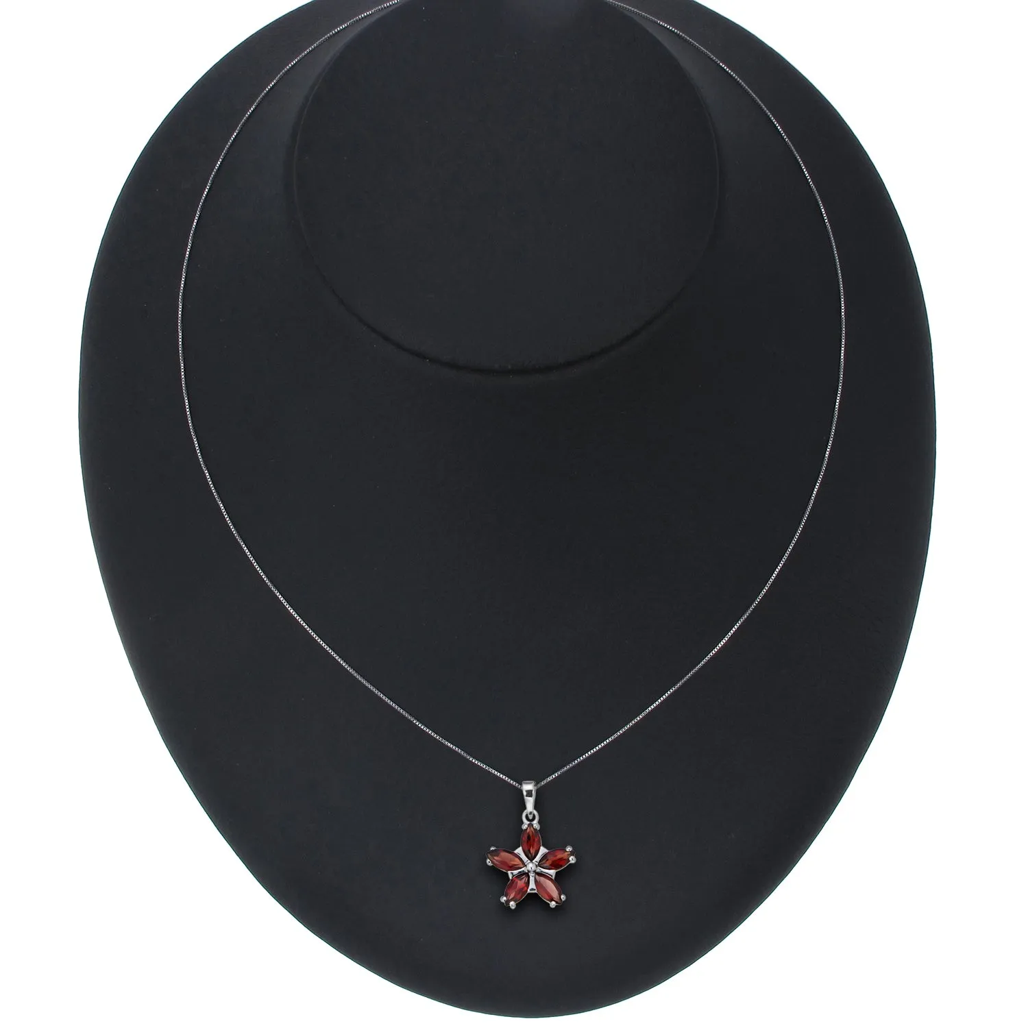 0.60 cttw Pendant Necklace, Garnet Marquise Pendant Necklace for Women in .925 Sterling Silver with Rhodium, 18 Inch Chain, Prong Setting