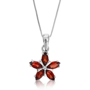 0.60 cttw Pendant Necklace, Garnet Marquise Pendant Necklace for Women in .925 Sterling Silver with Rhodium, 18 Inch Chain, Prong Setting