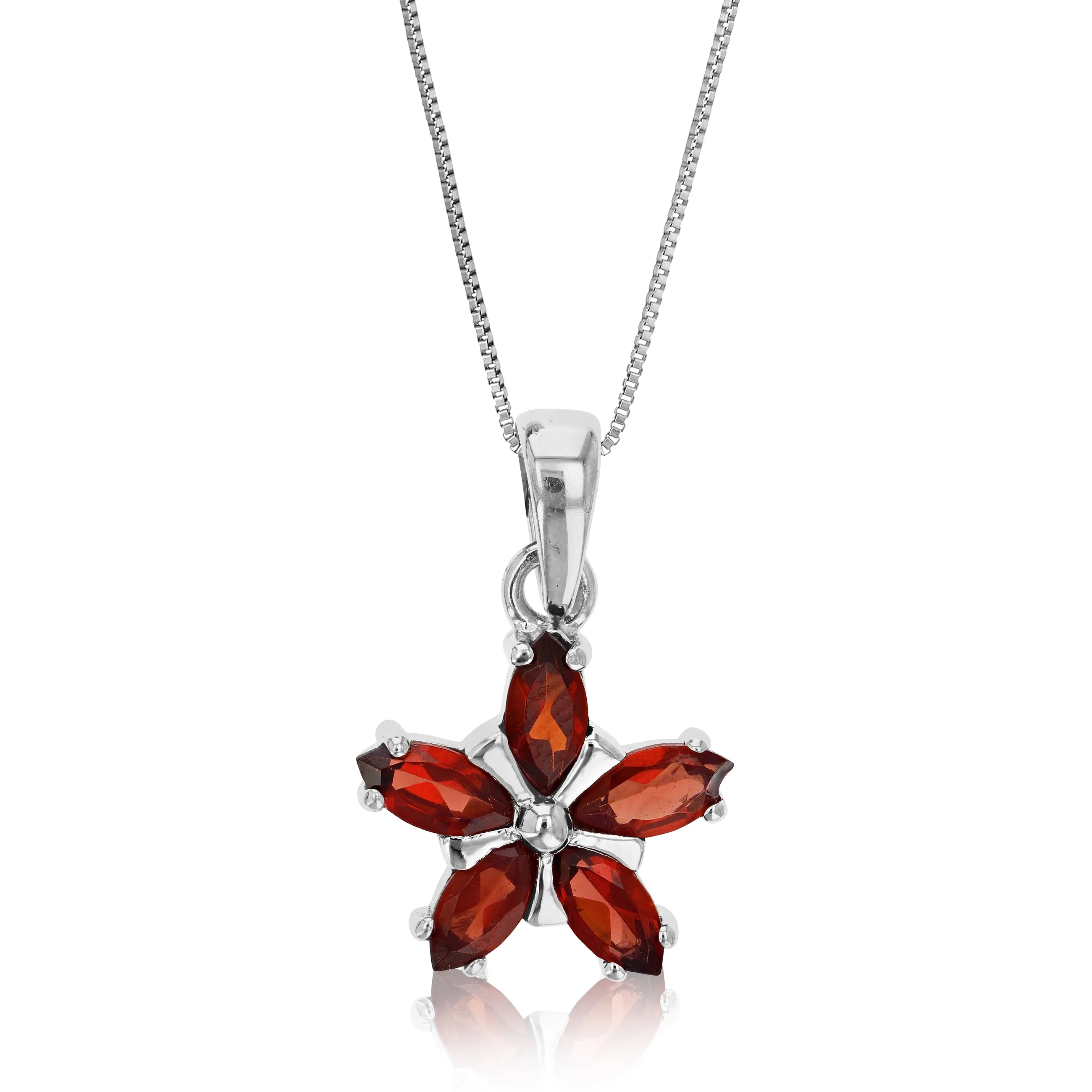 0.60 cttw Pendant Necklace, Garnet Marquise Pendant Necklace for Women in .925 Sterling Silver with Rhodium, 18 Inch Chain, Prong Setting