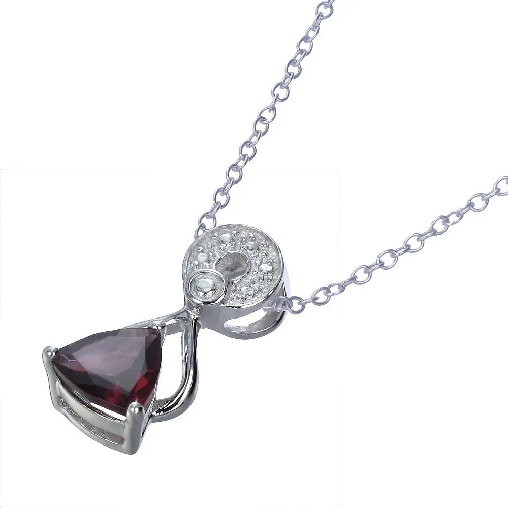 0.60 cttw Pendant Necklace, Garnet Trillion Shape Pendant Necklace for Women in .925 Sterling Silver with Rhodium, 18 Inch Chain, Prong Setting