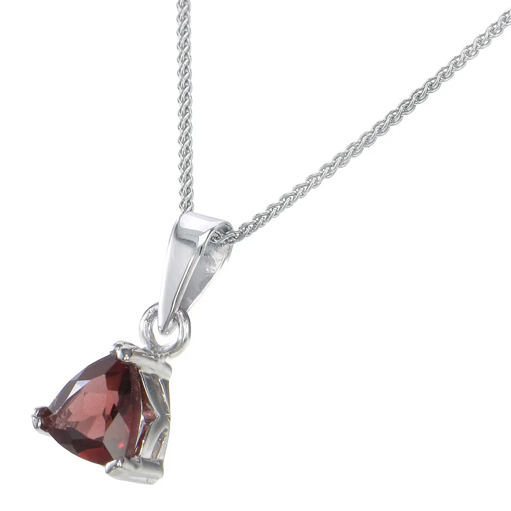 0.60 cttw Pendant Necklace, Garnet Trillion Shape Pendant Necklace for Women in .925 Sterling Silver with Rhodium, 18 Inch Chain, Prong Setting