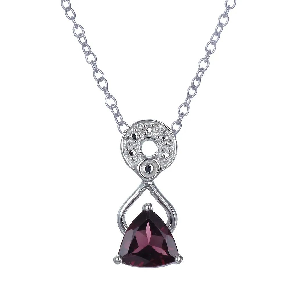 0.60 cttw Pendant Necklace, Garnet Trillion Shape Pendant Necklace for Women in .925 Sterling Silver with Rhodium, 18 Inch Chain, Prong Setting