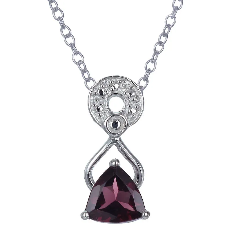 0.60 cttw Pendant Necklace, Garnet Trillion Shape Pendant Necklace for Women in .925 Sterling Silver with Rhodium, 18 Inch Chain, Prong Setting