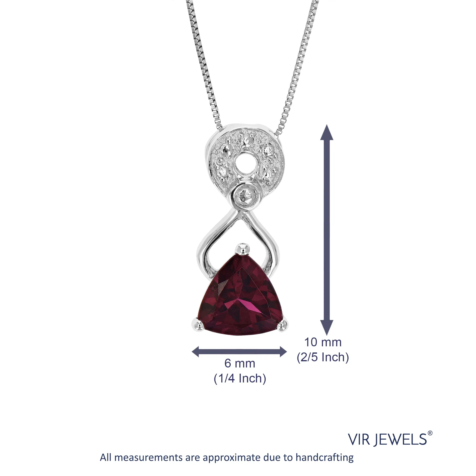 0.60 cttw Pendant Necklace, Garnet Trillion Shape Pendant Necklace for Women in .925 Sterling Silver with Rhodium, 18 Inch Chain, Prong Setting