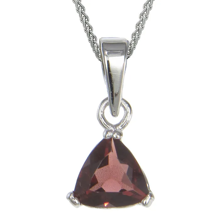0.60 cttw Pendant Necklace, Garnet Trillion Shape Pendant Necklace for Women in .925 Sterling Silver with Rhodium, 18 Inch Chain, Prong Setting
