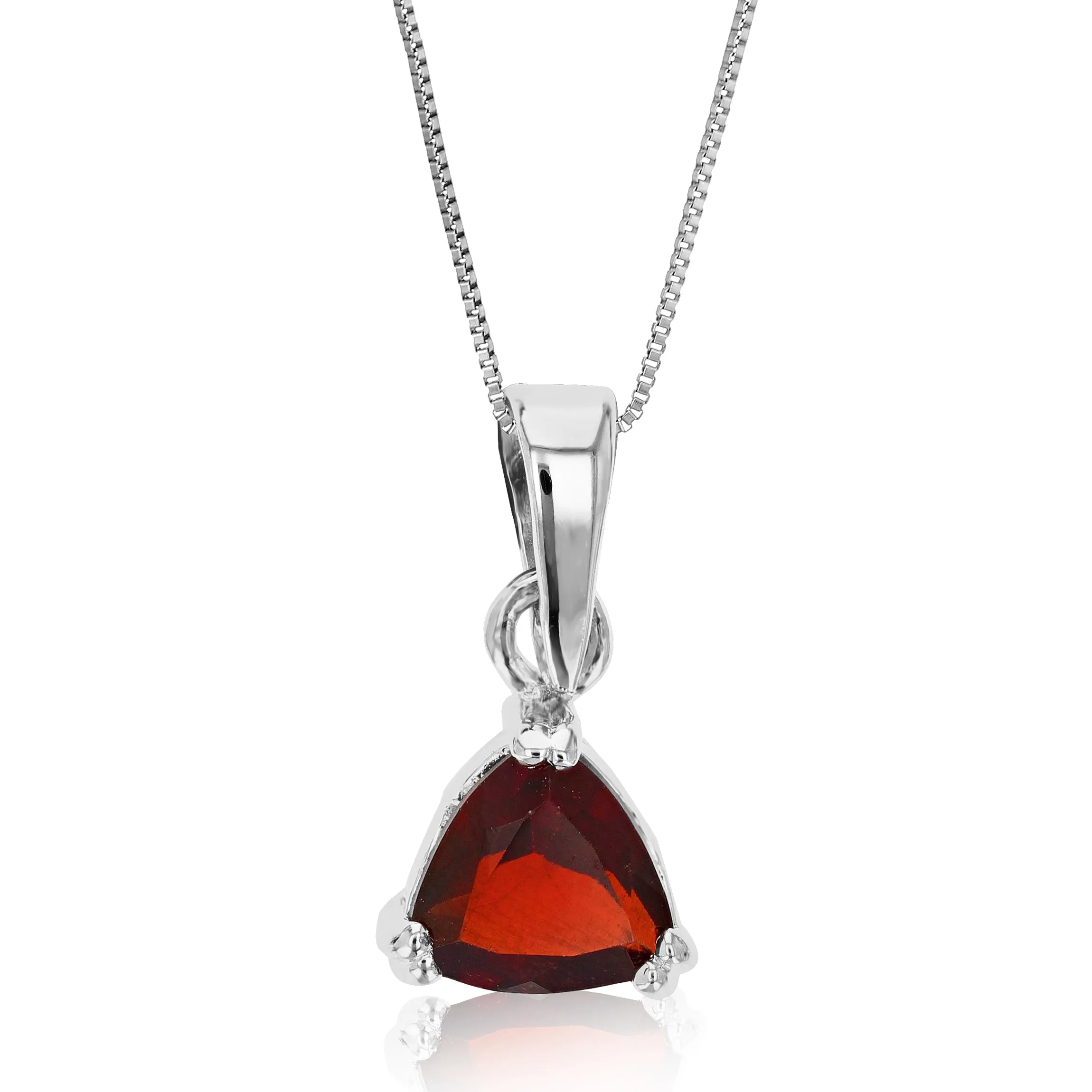 0.60 cttw Pendant Necklace, Garnet Trillion Shape Pendant Necklace for Women in .925 Sterling Silver with Rhodium, 18 Inch Chain, Prong Setting