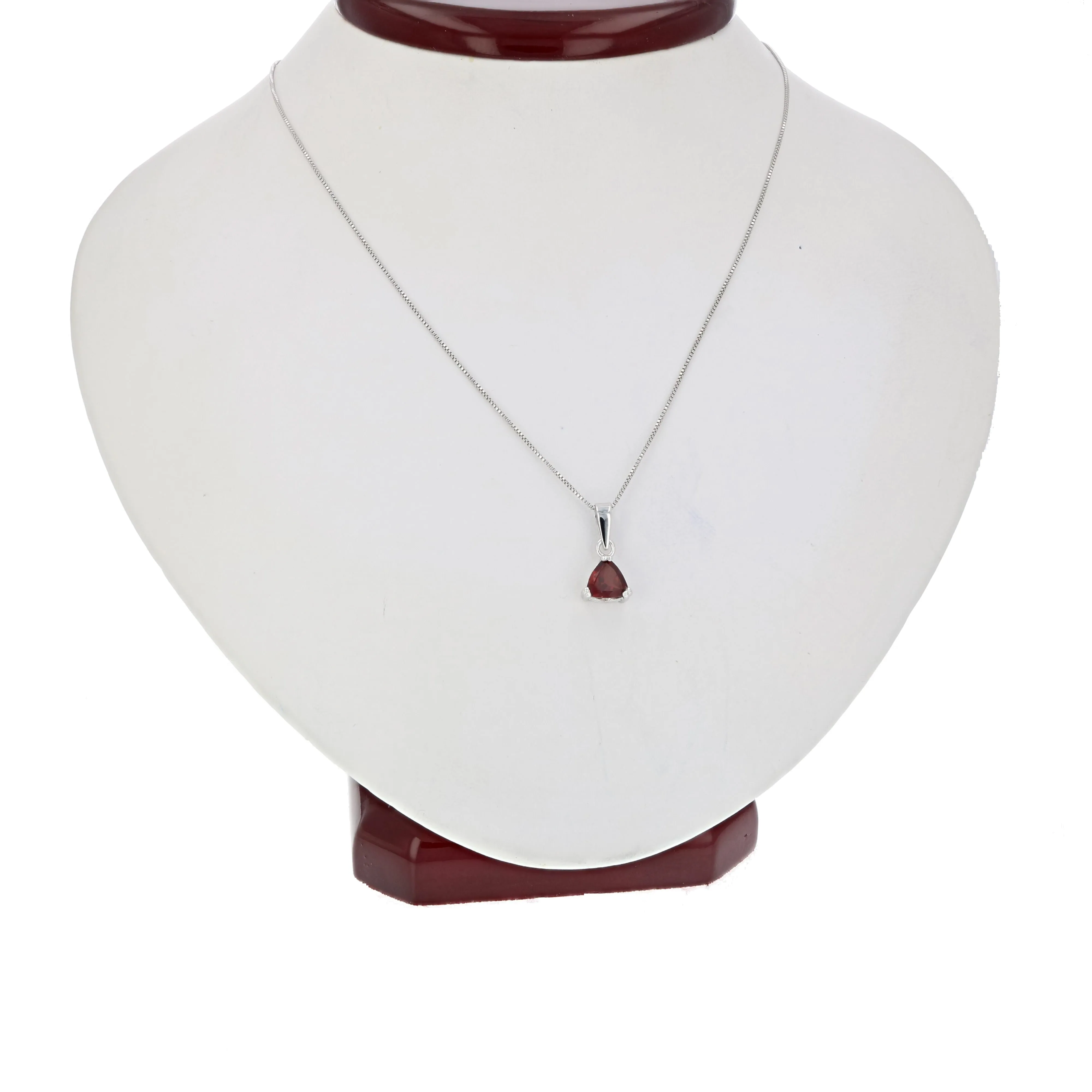 0.60 cttw Pendant Necklace, Garnet Trillion Shape Pendant Necklace for Women in .925 Sterling Silver with Rhodium, 18 Inch Chain, Prong Setting