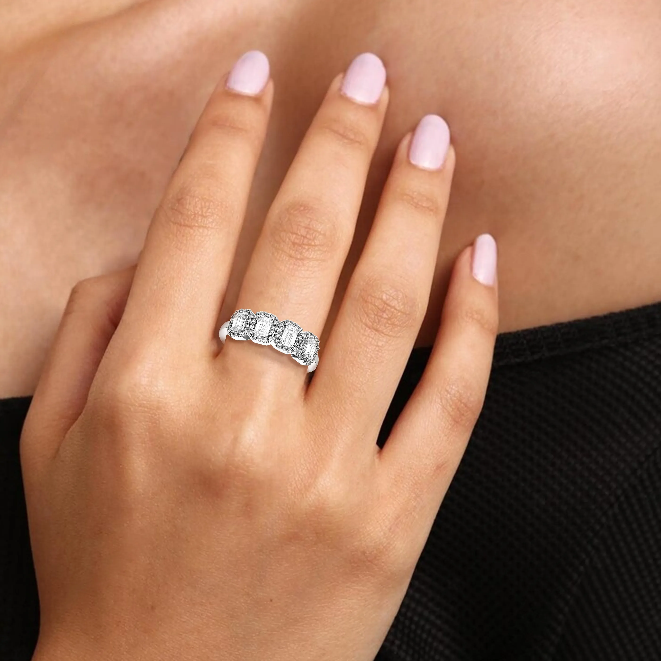 1 cttw Lab Grown Emerald Diamond Engagement Rings 14K White Gold