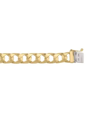 10, 14 Karat Yellow Gold Solid Open Link Beveled Edges 9.0 mm Italian Bracelet