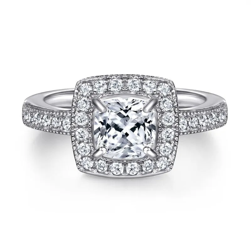 1.0 ct Cushion Cut Diamond Halo Ring Set