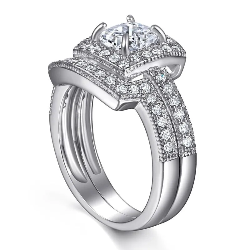 1.0 ct Cushion Cut Diamond Halo Ring Set