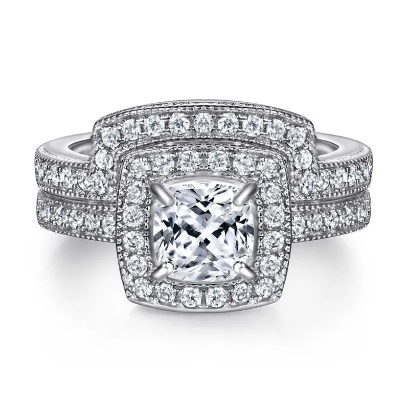 1.0 ct Cushion Cut Diamond Halo Ring Set