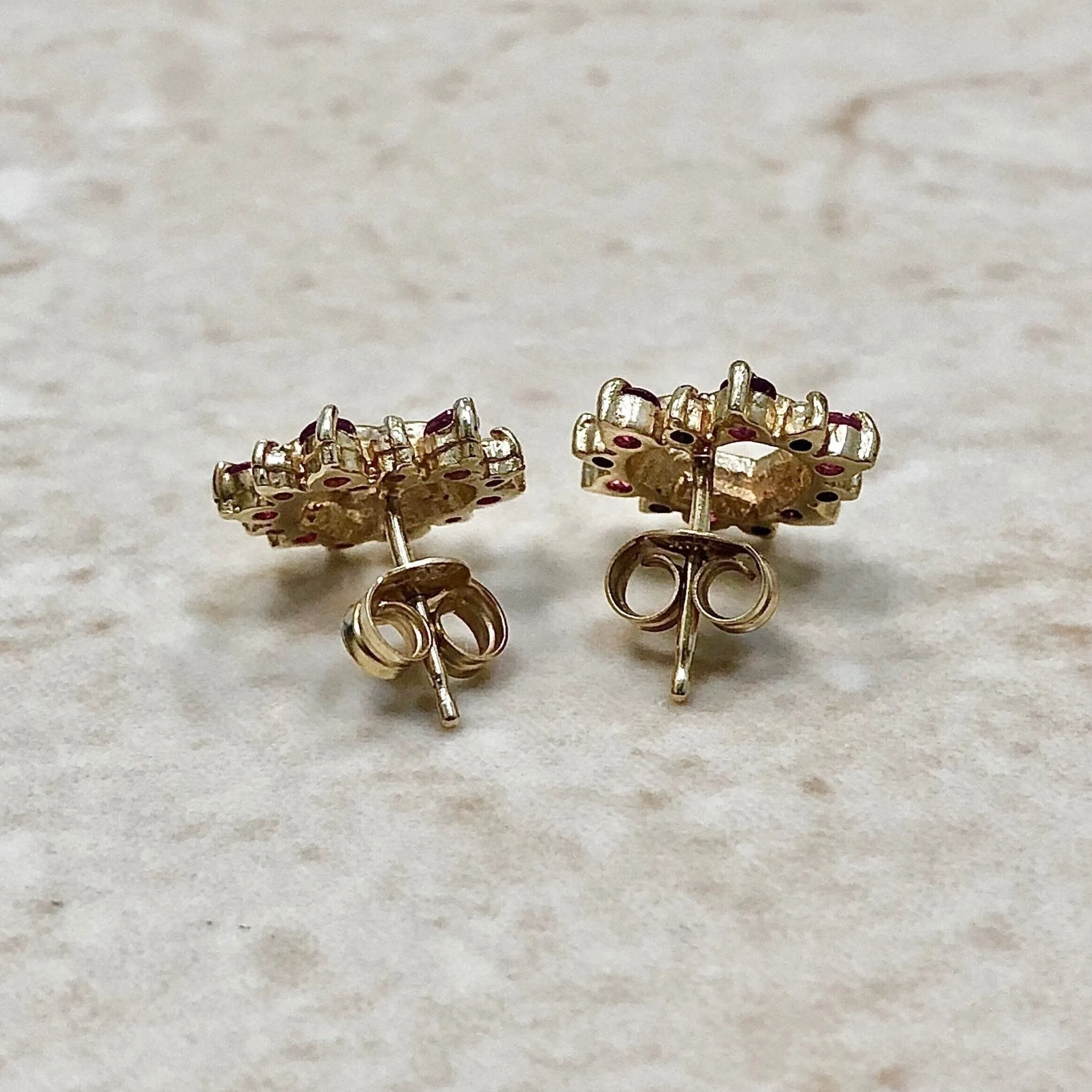 10 Karat Yellow Gold Ruby & Diamond Heart Stud Earrings