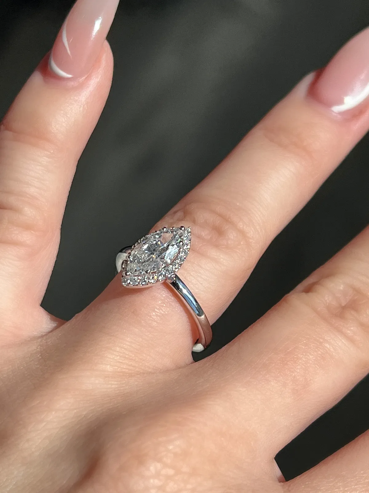 1.00 Carat Marquise Natural Diamond Engagement Ring with Halo