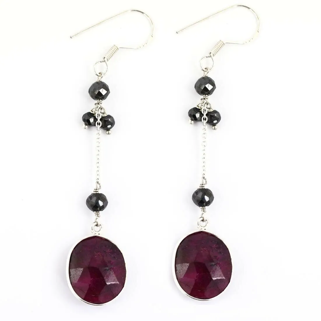 100% Certified African Ruby Gemstone with Black Diamond Earrings