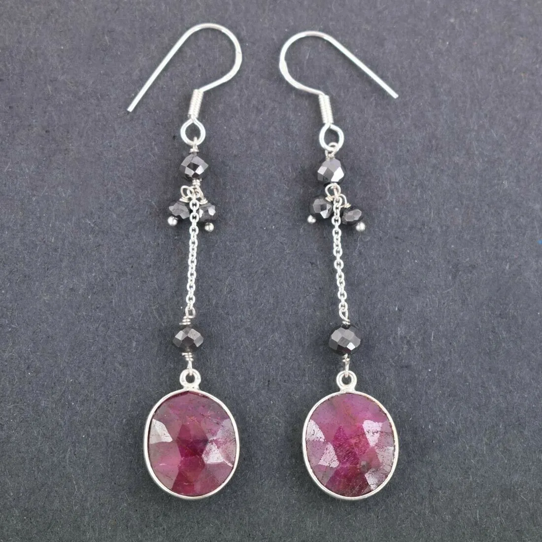 100% Certified African Ruby Gemstone with Black Diamond Earrings