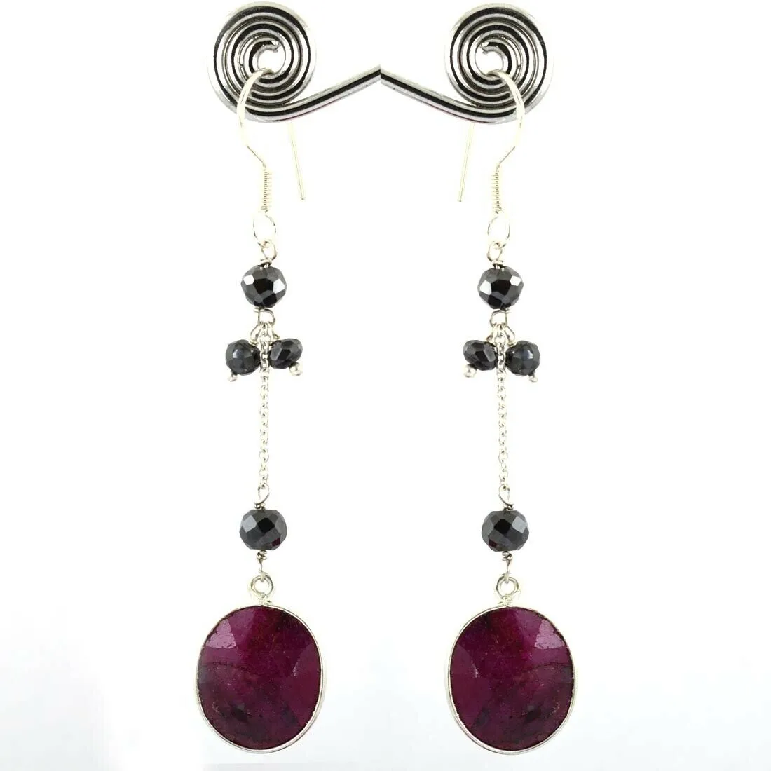 100% Certified African Ruby Gemstone with Black Diamond Earrings