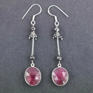 100% Certified African Ruby Gemstone with Black Diamond Earrings
