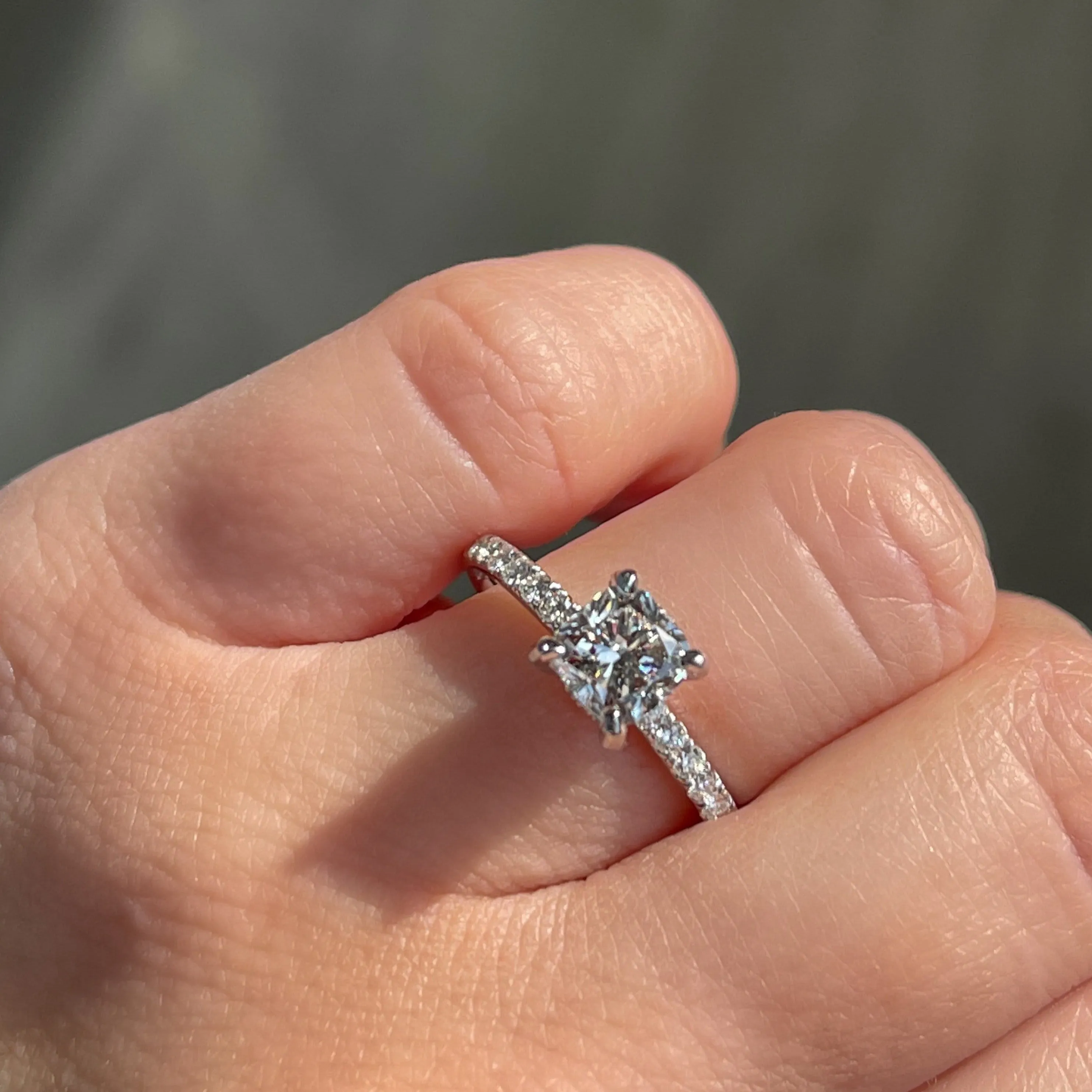 1.01 Carat Cushion Natural Diamond Engagement Ring with Hidden Halo