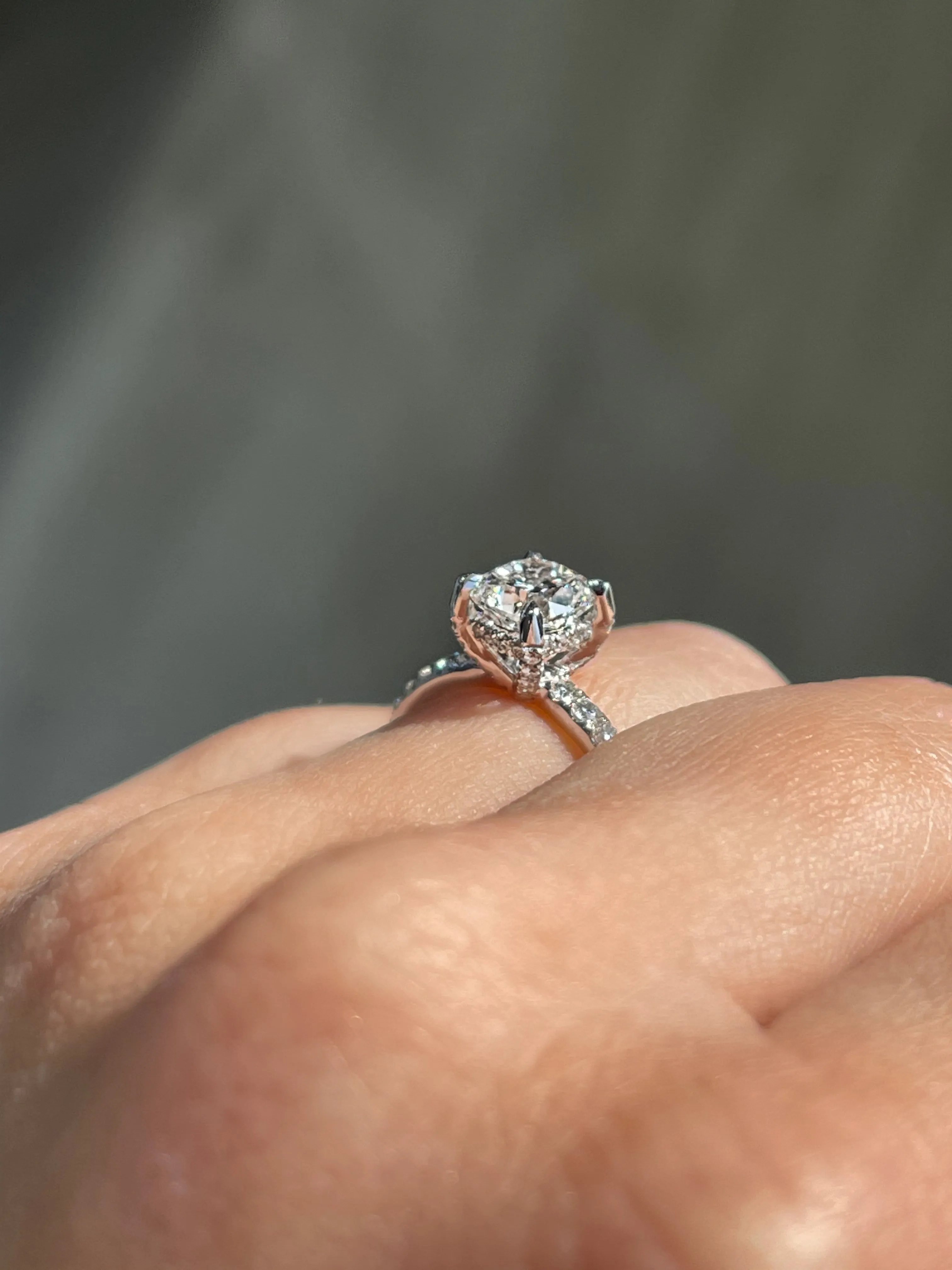 1.01 Carat Cushion Natural Diamond Engagement Ring with Hidden Halo