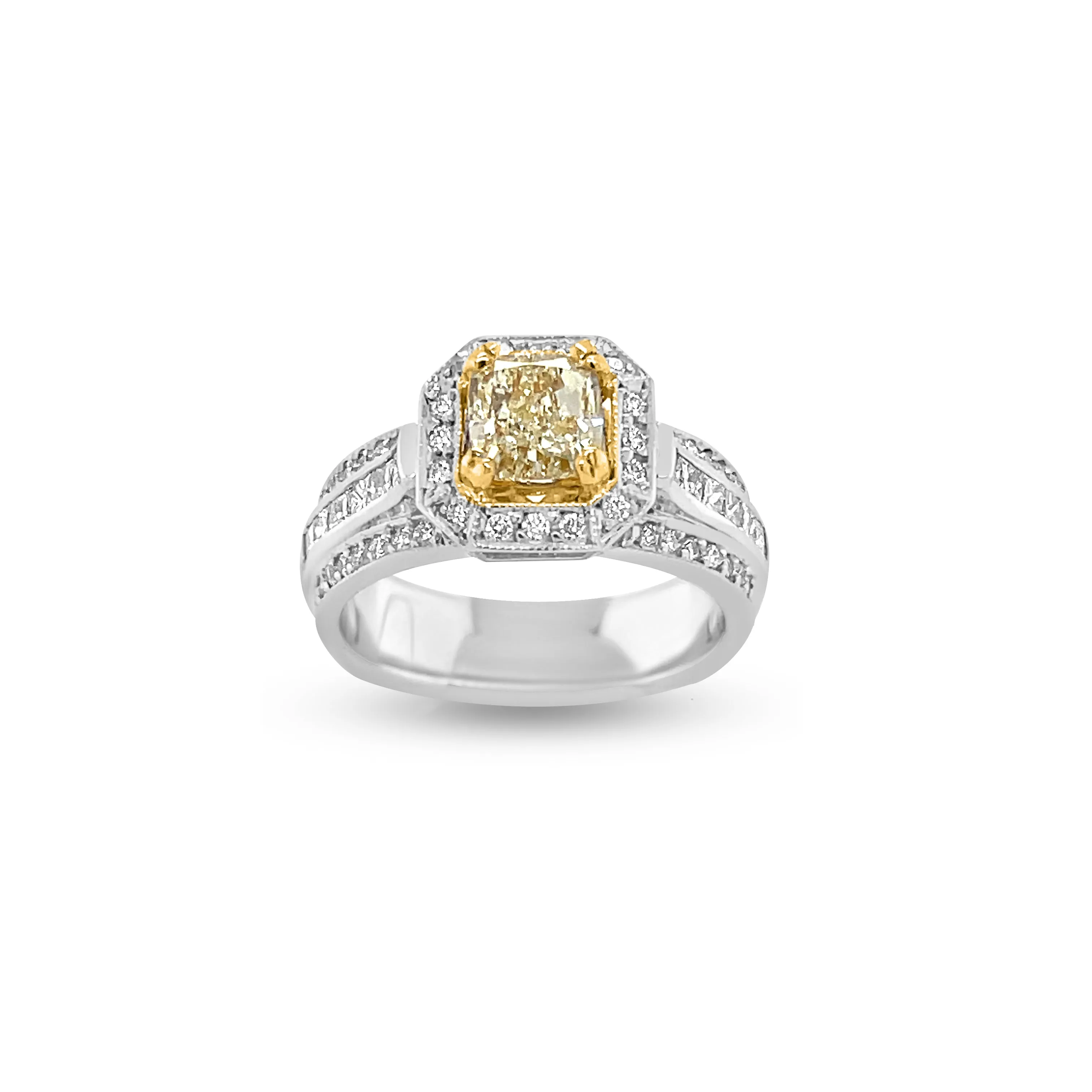 1.01 Carat Yellow Diamond Halo Ring in 14k Two-Tone Gold
