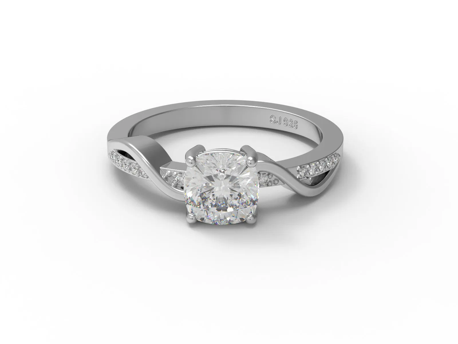1.02 Ctw Cushion Shape Moissanite 925 Sterling Solitaire Split Shank Women Ring