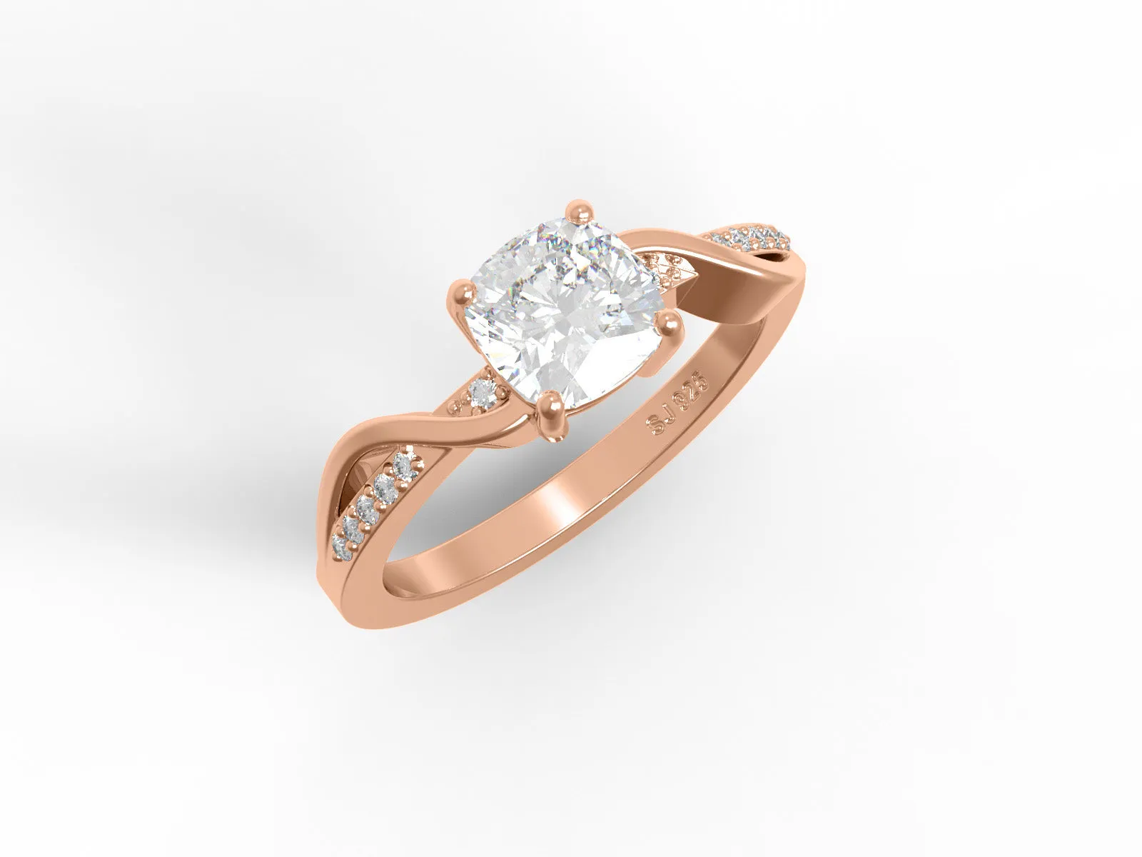 1.02 Ctw Cushion Shape Moissanite 925 Sterling Solitaire Split Shank Women Ring