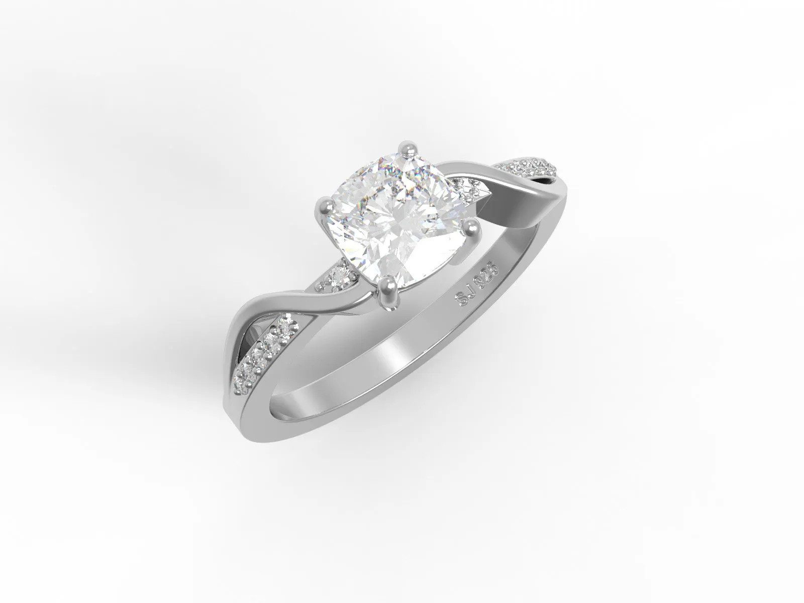 1.02 Ctw Cushion Shape Moissanite 925 Sterling Solitaire Split Shank Women Ring