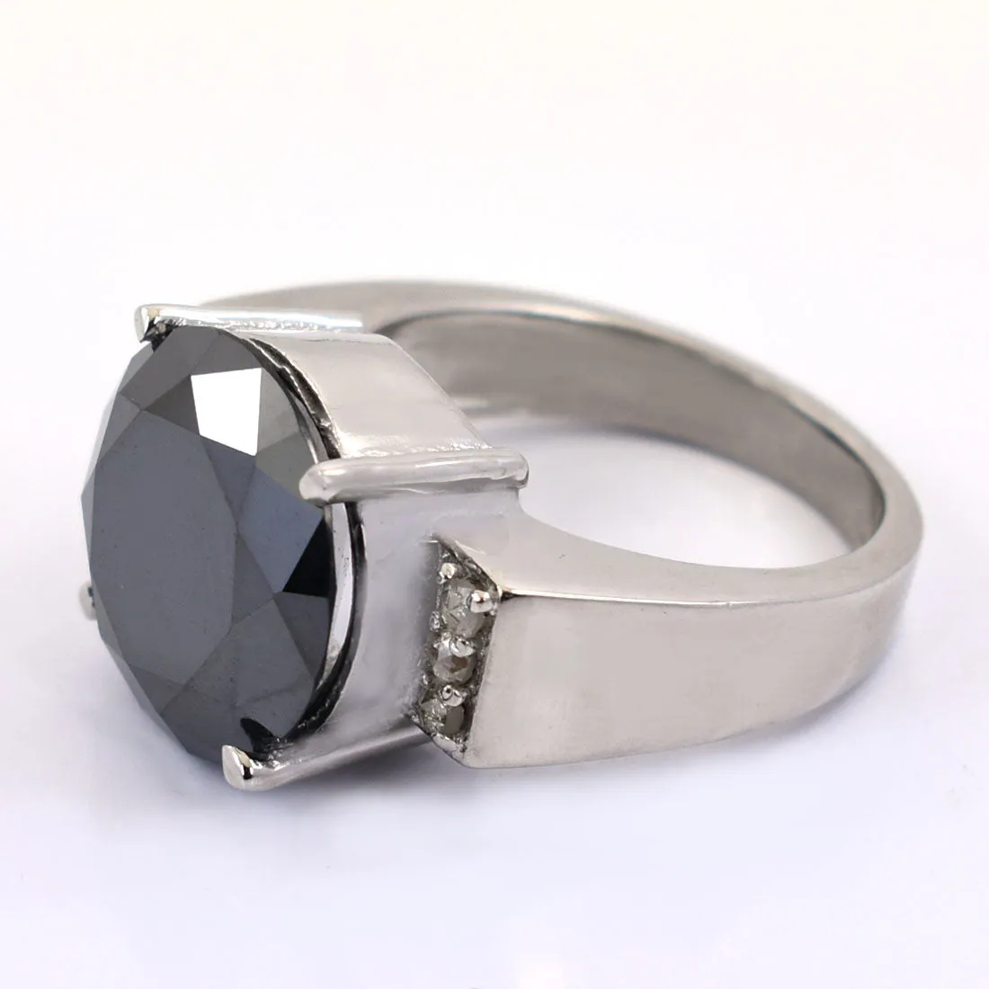 10.50 Carat Black Diamond Solitaire with Accents Designer Ring
