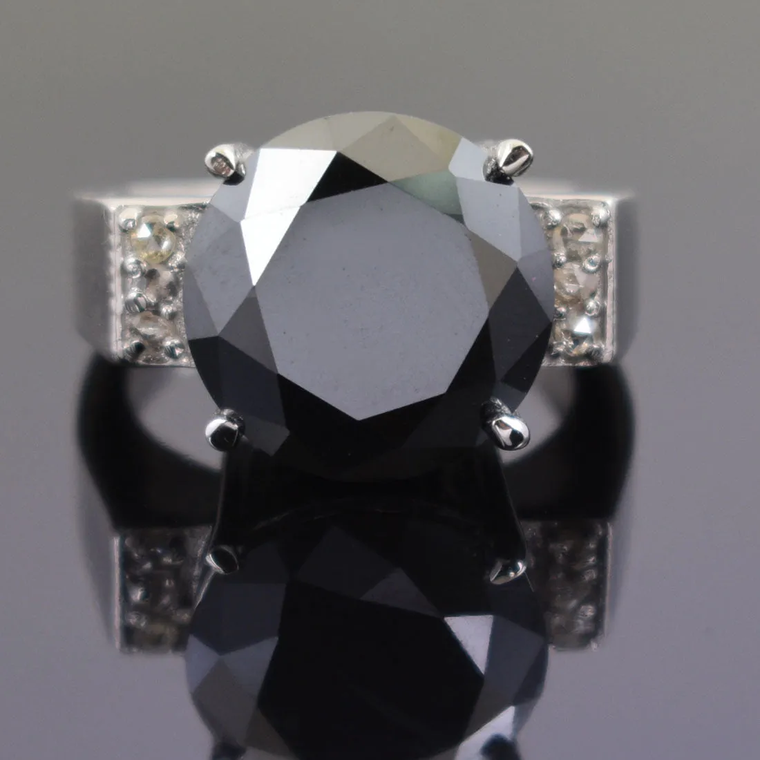 10.50 Carat Black Diamond Solitaire with Accents Designer Ring