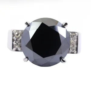 10.50 Carat Black Diamond Solitaire with Accents Designer Ring