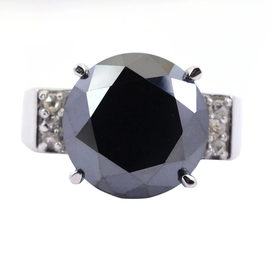 10.50 Carat Black Diamond Solitaire with Accents Designer Ring