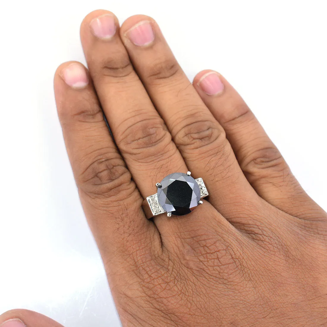10.50 Carat Black Diamond Solitaire with Accents Designer Ring