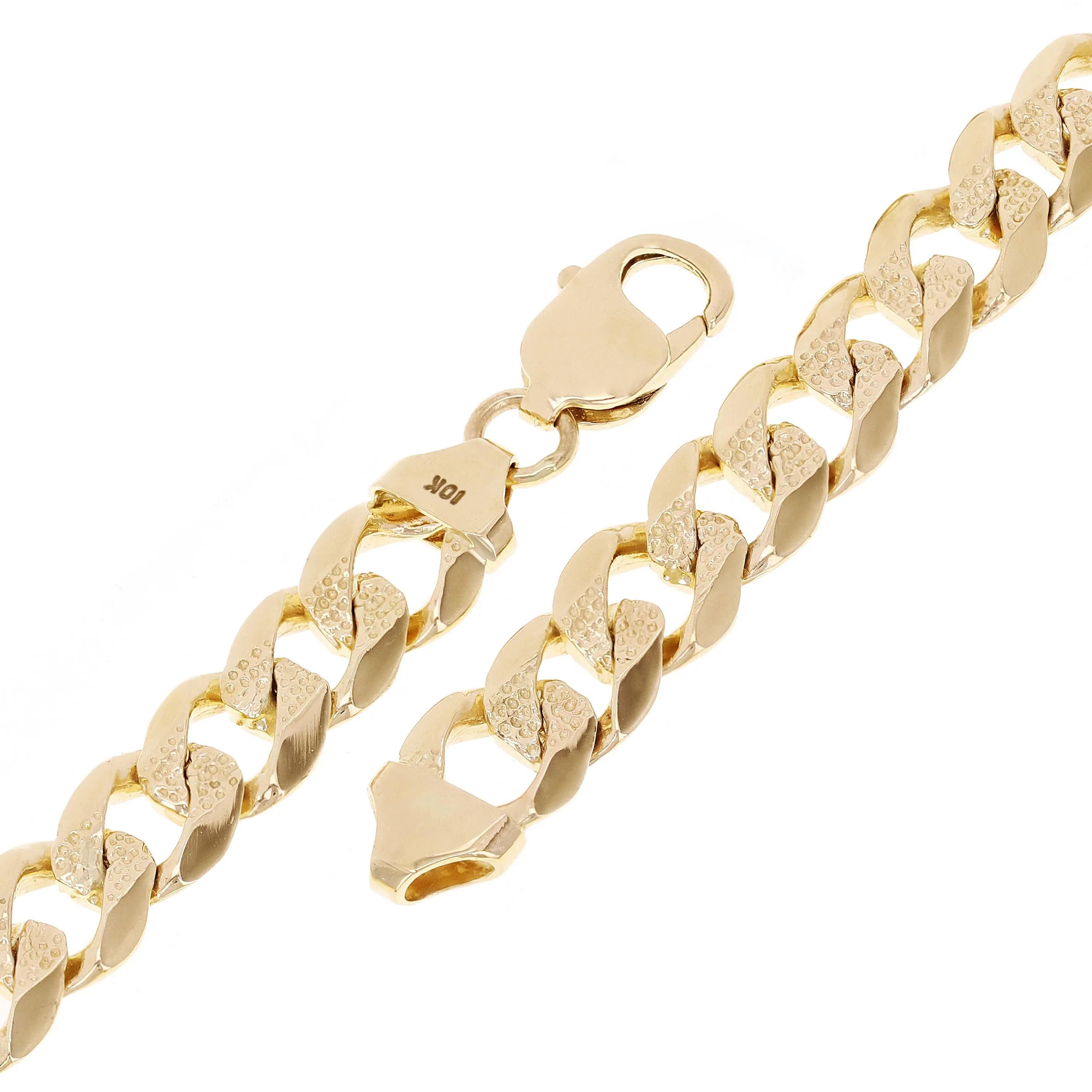 10k Yellow Gold Solid Pave Curb Cuban Link Chain Bracelet 9.3mm Various Lengths