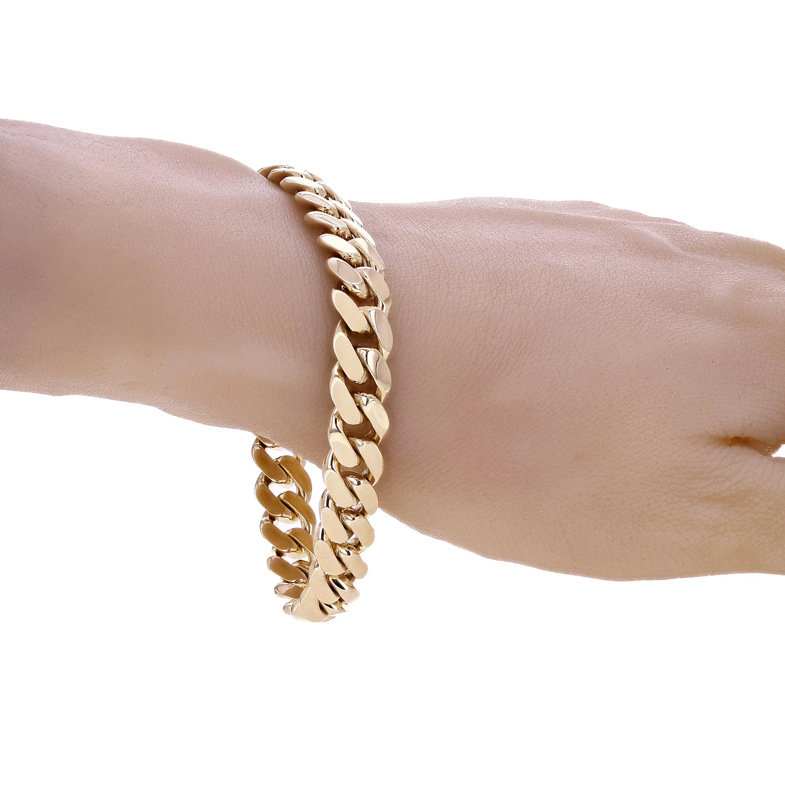 10k Yellow White or Rose Gold Solid Heavy Miami Cuban Chain Link Bracelet 10 mm 8", 8.5", 9" with Box Clasp