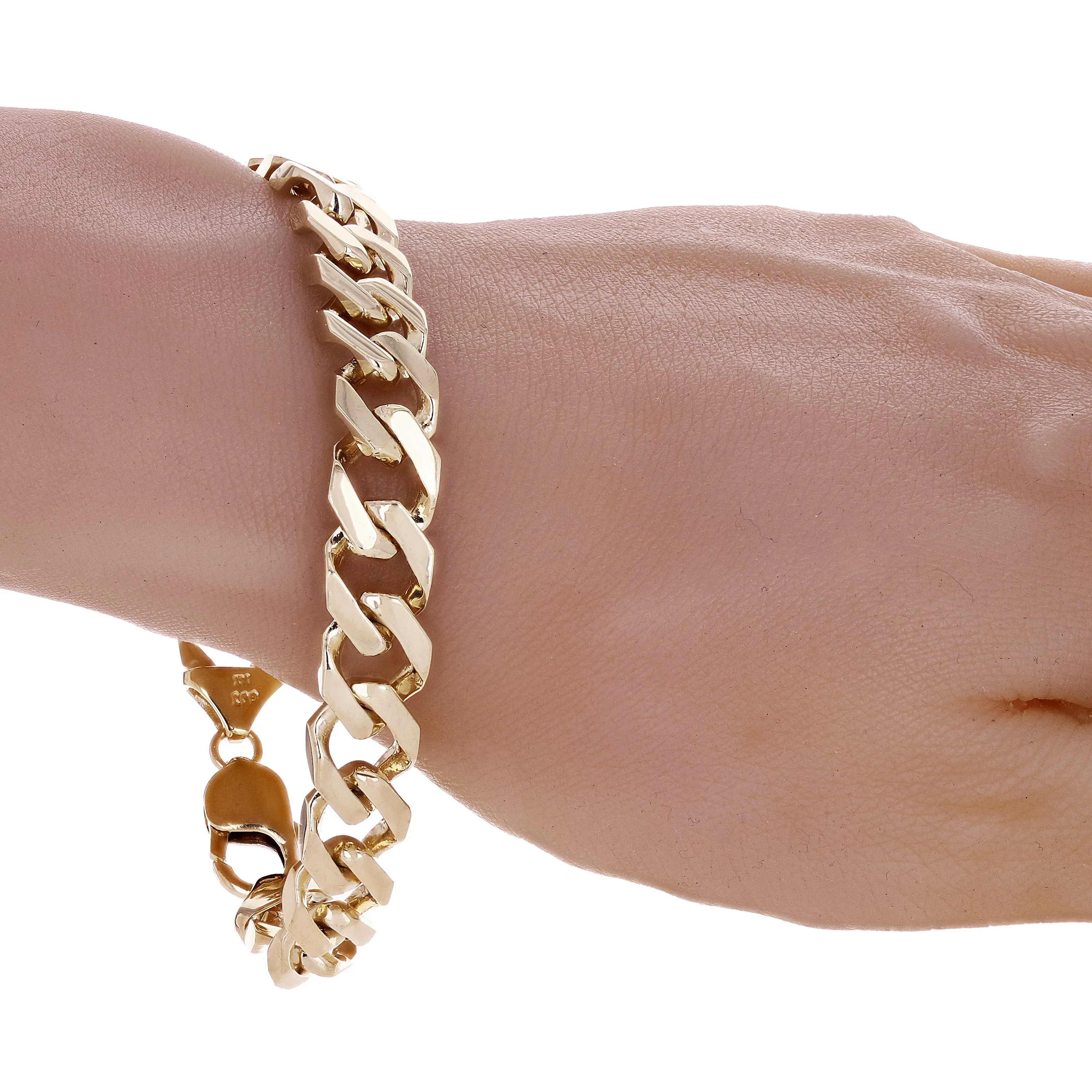 10k Yellow White or Rose Gold Solid Square Curb Link Chain Bracelet 10.3mm 7" - 9.5"