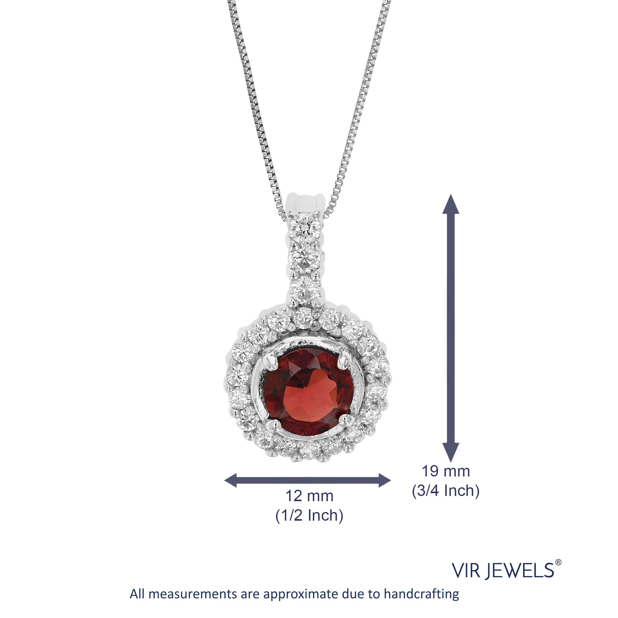 1/2 cttw Pendant Necklace, Garnet Pendant Necklace for Women in .925 Sterling Silver with Rhodium, 18 Inch Chain, Prong Setting