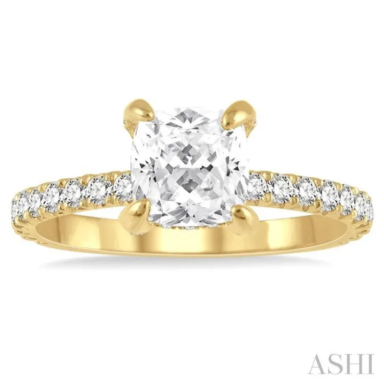 1/2 ctw Cushion Shape Round Cut Diamond Semi-Mount Engagement Ring in 14K Yellow Gold