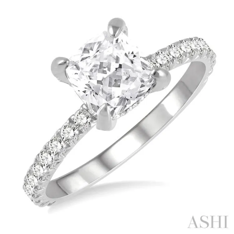 1/2 ctw Round Cut Diamond Cushion Shape Semi-Mount Engagement Ring in 14K White Gold