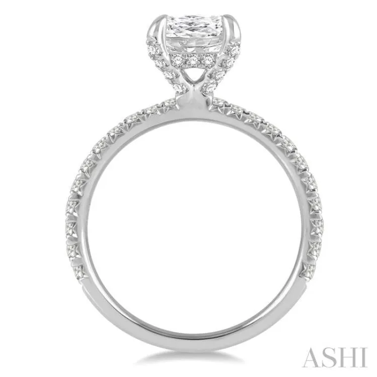 1/2 ctw Round Cut Diamond Cushion Shape Semi-Mount Engagement Ring in 14K White Gold