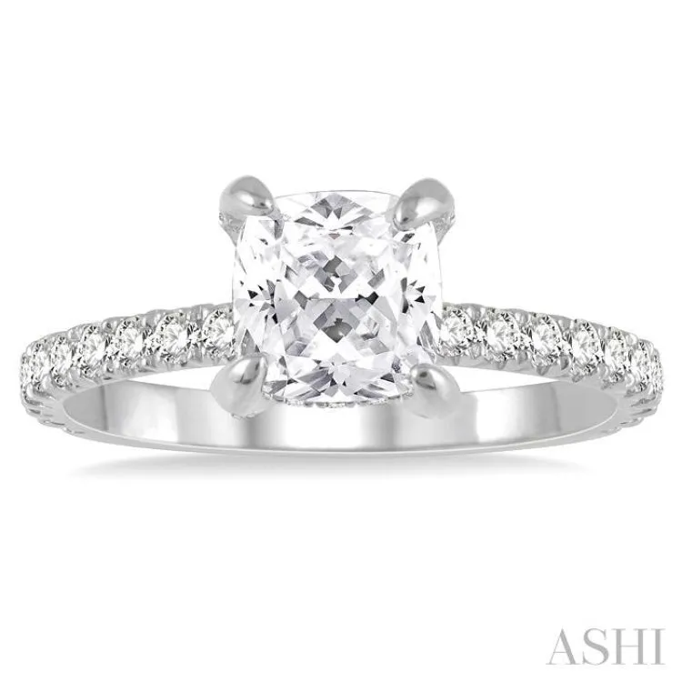 1/2 ctw Round Cut Diamond Cushion Shape Semi-Mount Engagement Ring in 14K White Gold