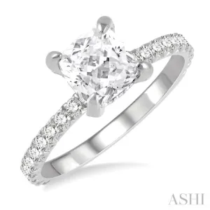 1/2 ctw Round Cut Diamond Cushion Shape Semi-Mount Engagement Ring in 14K White Gold