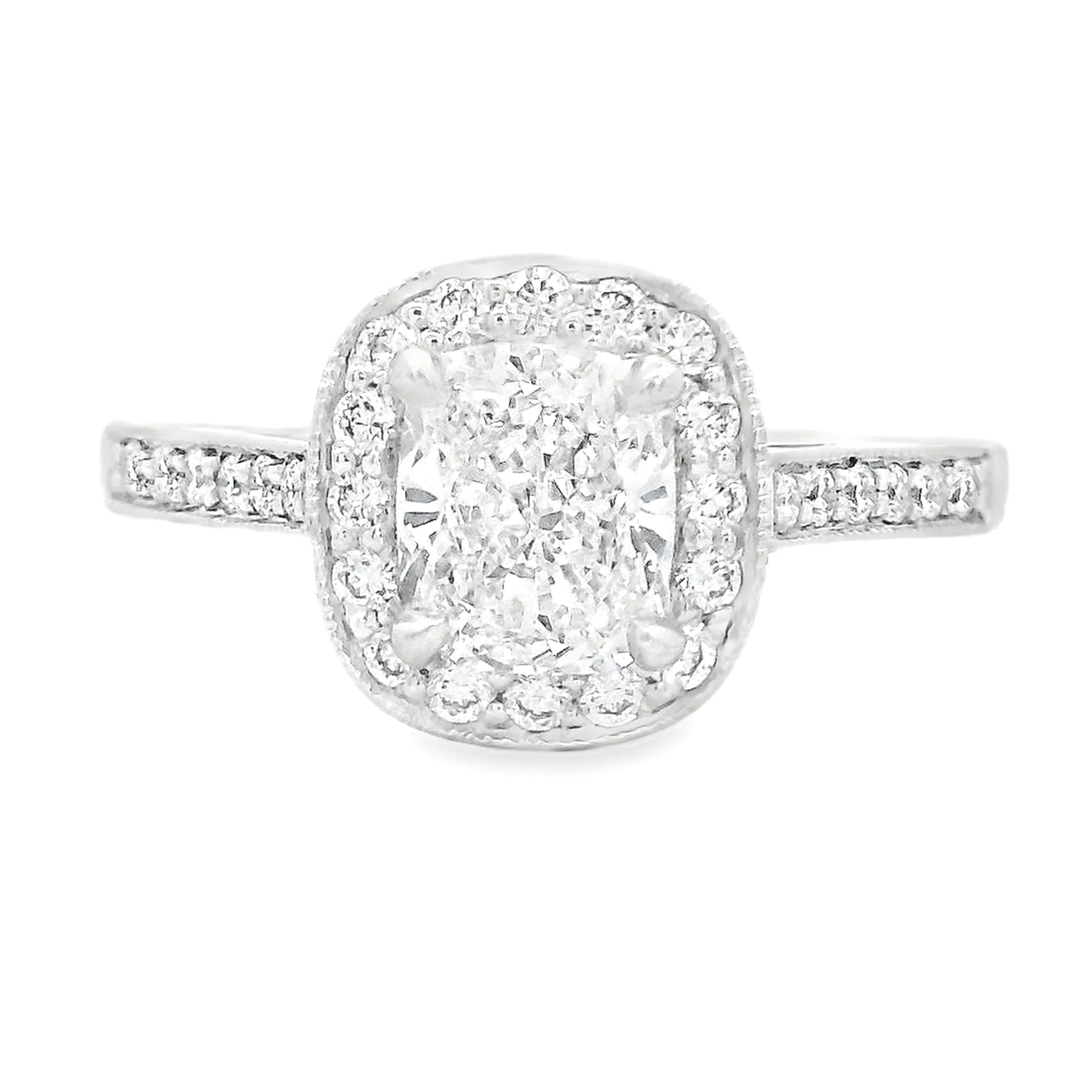 1.29ct Cushion Cut 18k White Gold Halo Engagement Ring