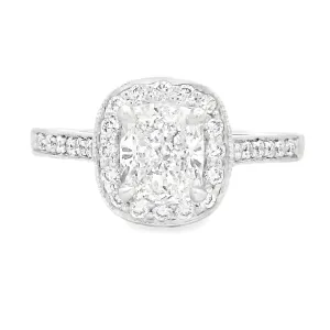 1.29ct Cushion Cut 18k White Gold Halo Engagement Ring