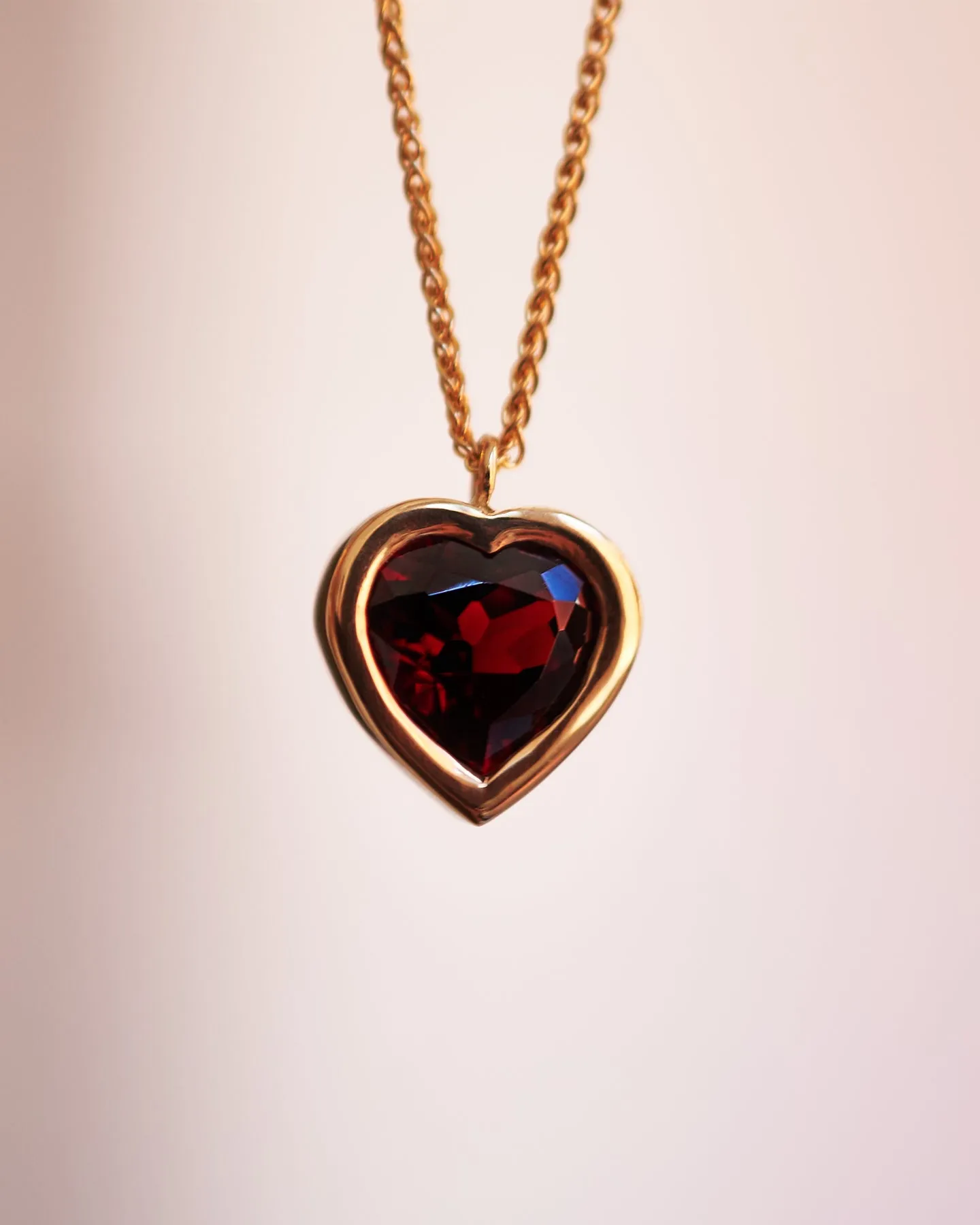 12mm Bezel Garnet Heart Necklace