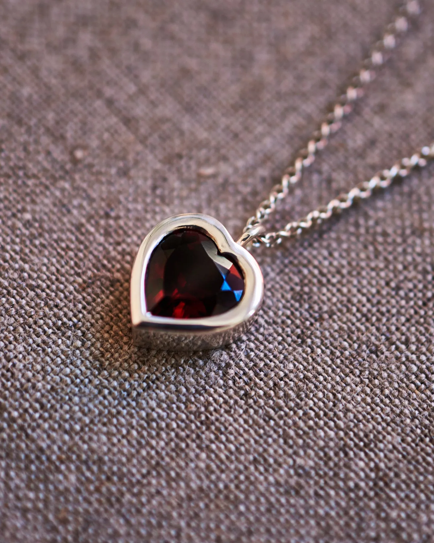 12mm Bezel Garnet Heart Necklace