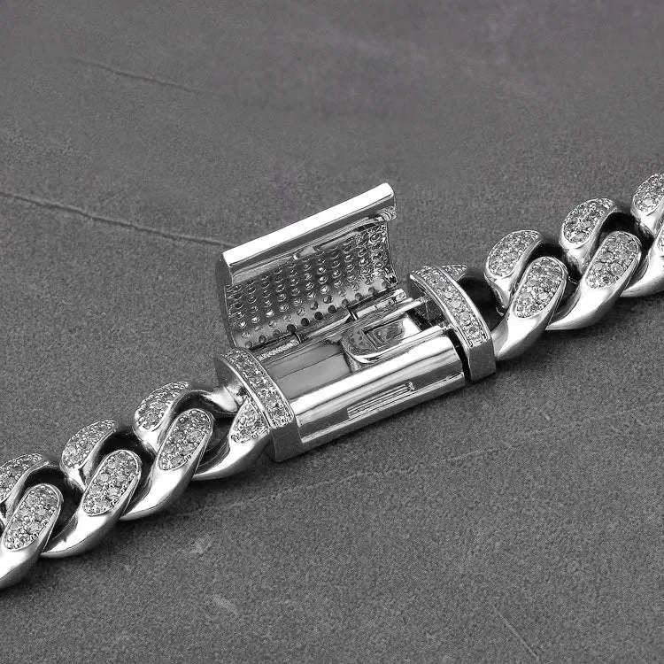 12mm Iced Box Clasp Cuban Link Bracelet for Women's in White Gold KRKC