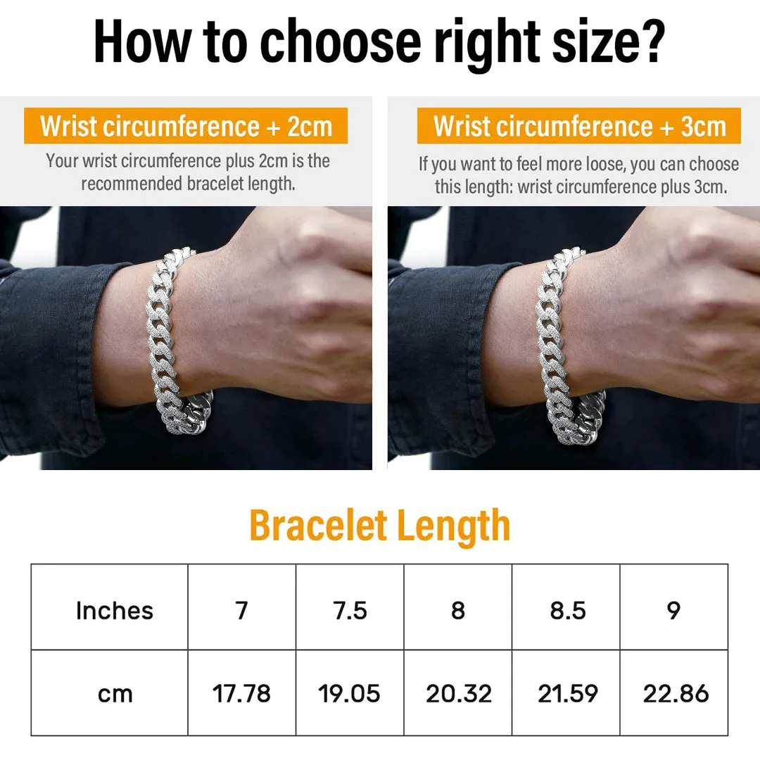 12mm Iced Box Clasp Cuban Link Bracelet for Women's in White Gold KRKC