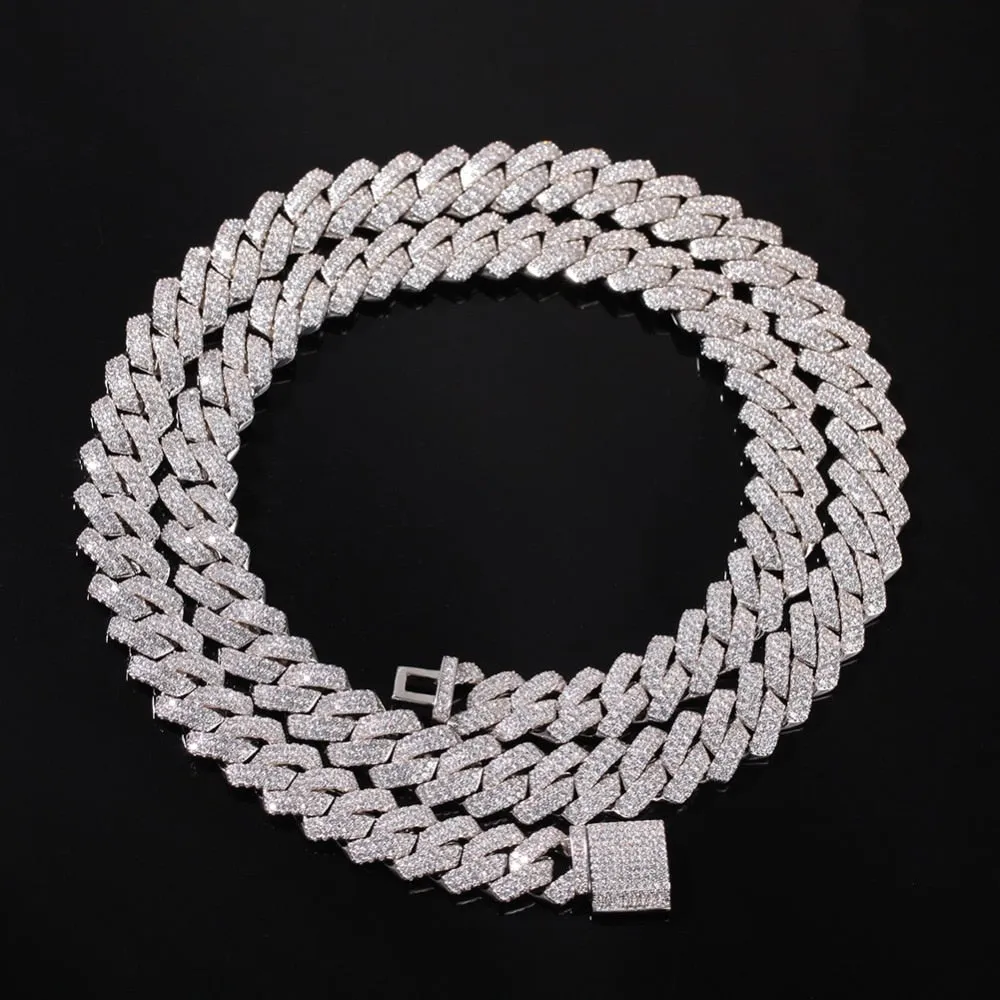 13mm  Zircon Miami Cuban Link Necklace Gold Silver Plated Luxury