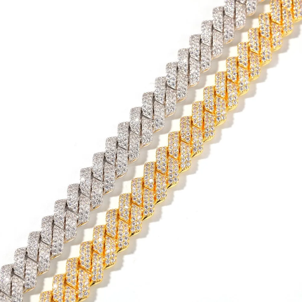 13mm  Zircon Miami Cuban Link Necklace Gold Silver Plated Luxury